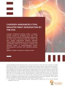 CARsgen Announces CT041 Granted RMAT Designation to treat gastroesophageal junction adenocarcinoma by the FDA