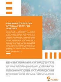 Pharming Receives EMA Approval for PIP for Leniolisib