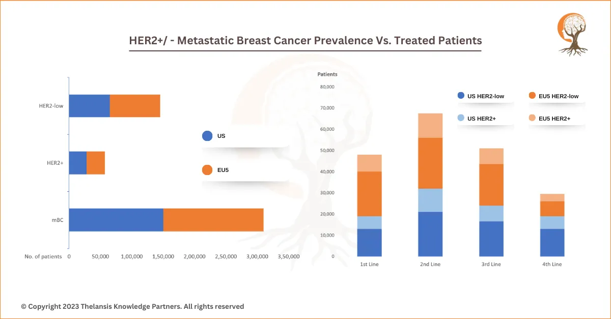 HER2+/- Metastatic Breast Cancer Prevalence vs. Treated Patients